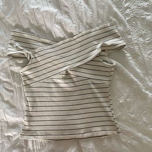 striped off the shoulder crossover top